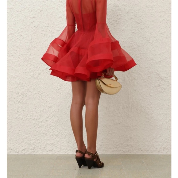 Zimmermann Red Sheer Long Sleeve Dress - Picture 3 of 6